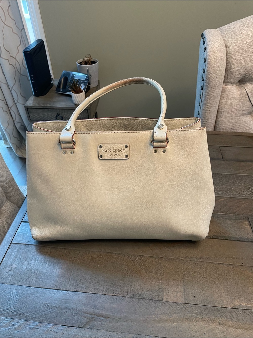 Kate Spade Wellesley Quinn Leather Tote Bag - Ivory/Cream - Polka Dot Lining